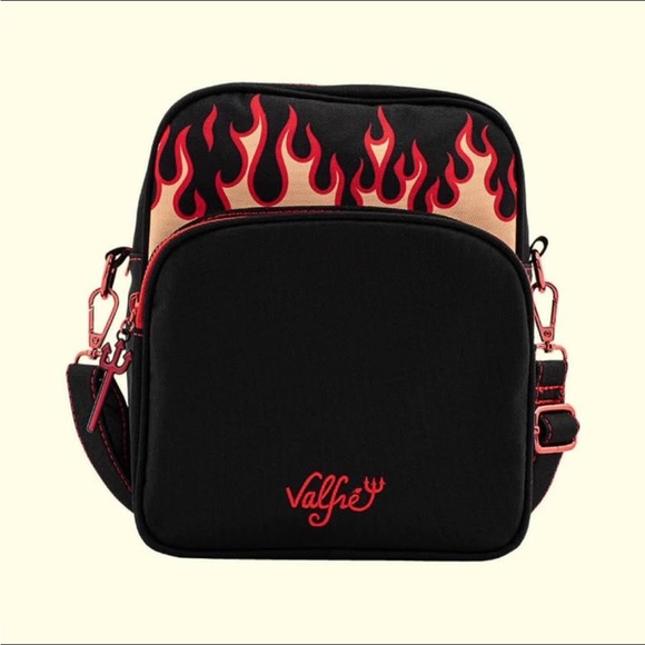 Valfre Black Crossbody Bag with Red Flame Design - Picture 1 of 9